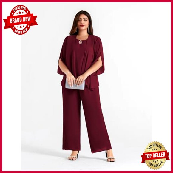 Elegant Chiffon Pant Set with Rhinestone Tank and Shrug for Wedding Guest - Picture 2 of 7